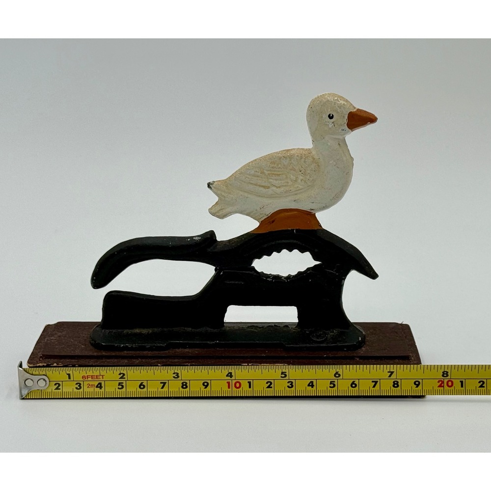 Vintage Cast Iron Duck Nutcracker Hand Painted Goose on Wood Base Rustic Decor - Picture 7 of 8